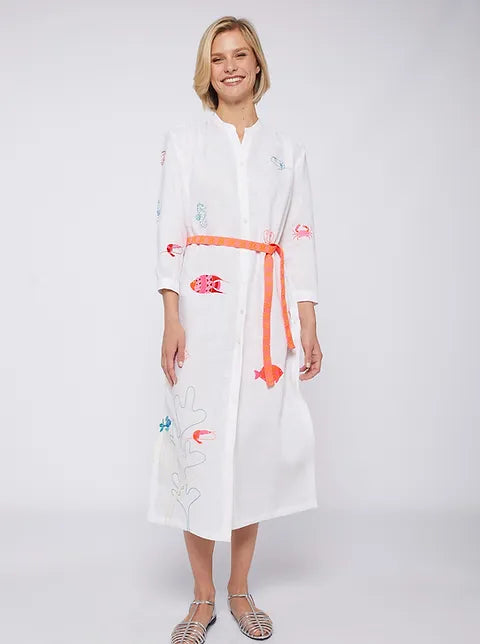 Vilagallo Dress Amina Embroidered White Linen