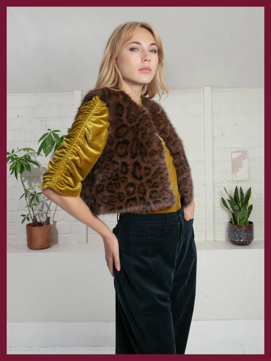 Nooki Edelweiss Faux Fur Gilet-Chocolate Leo