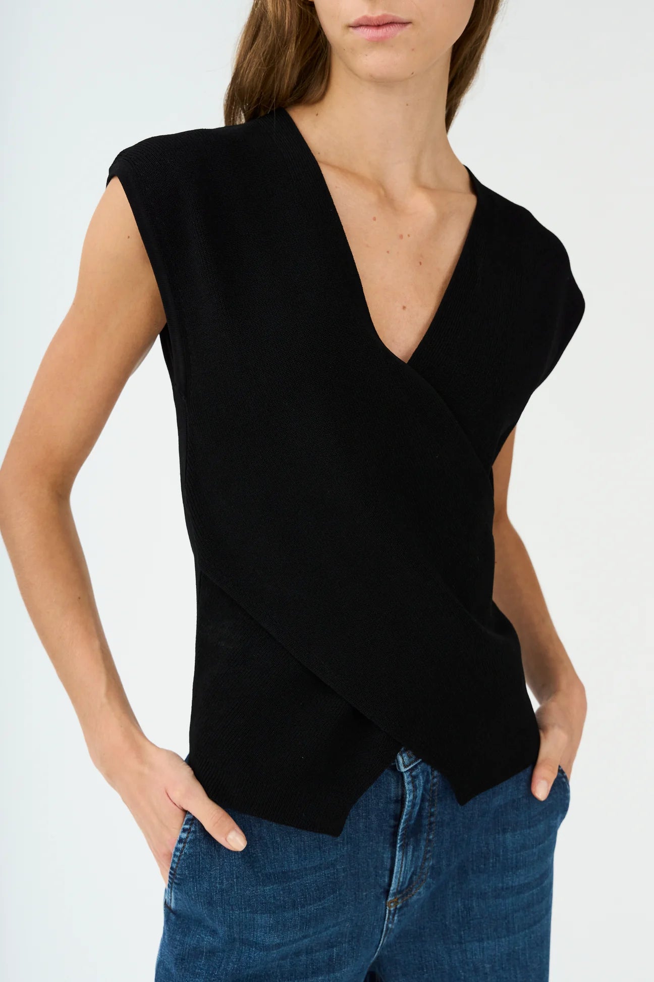 Pieszak Crossed over Knit Top-Black