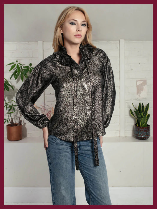 Nooki Lydia Lame Blouse-Leopard