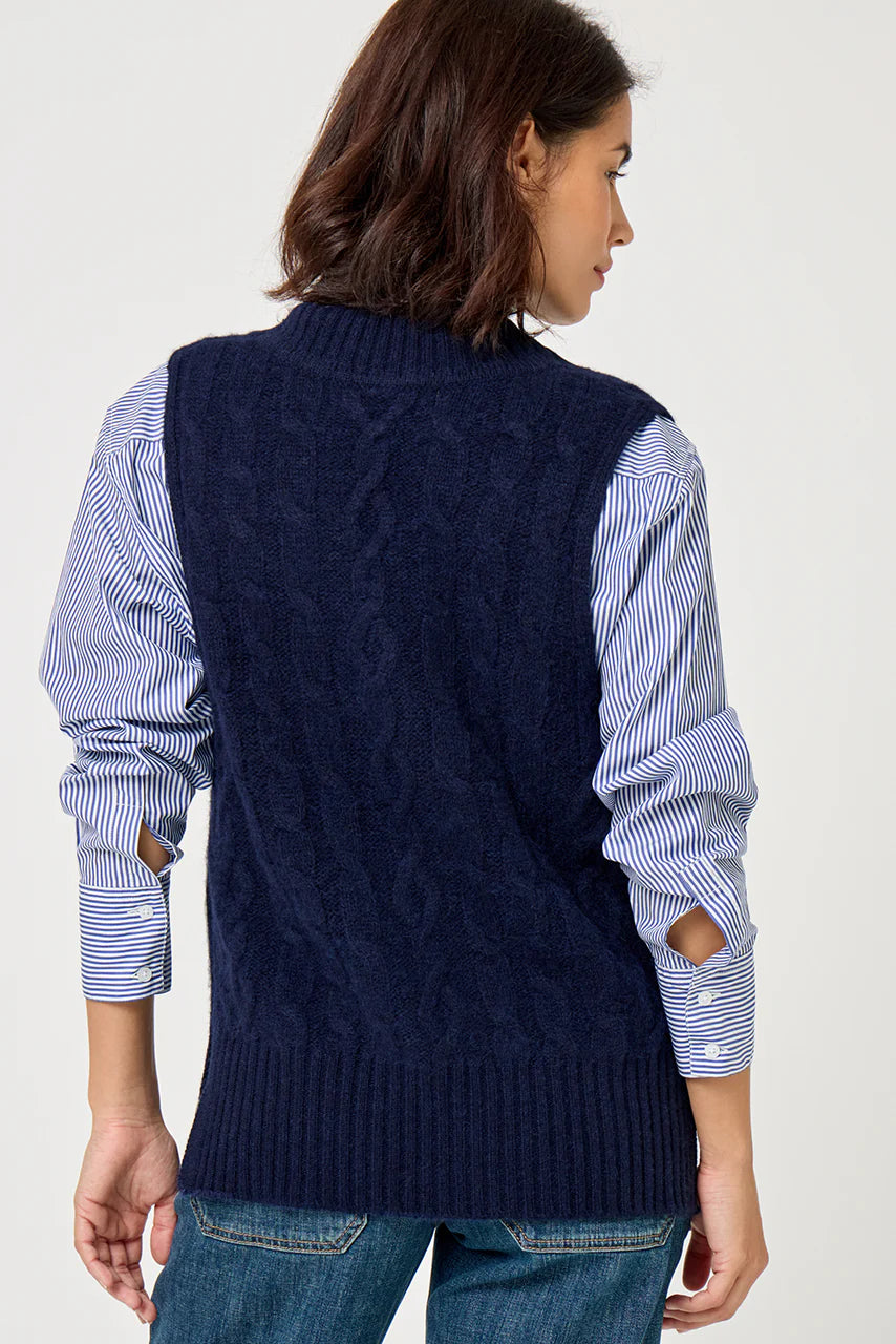 Five Cable Knit Sleeveless Sweater-Navy