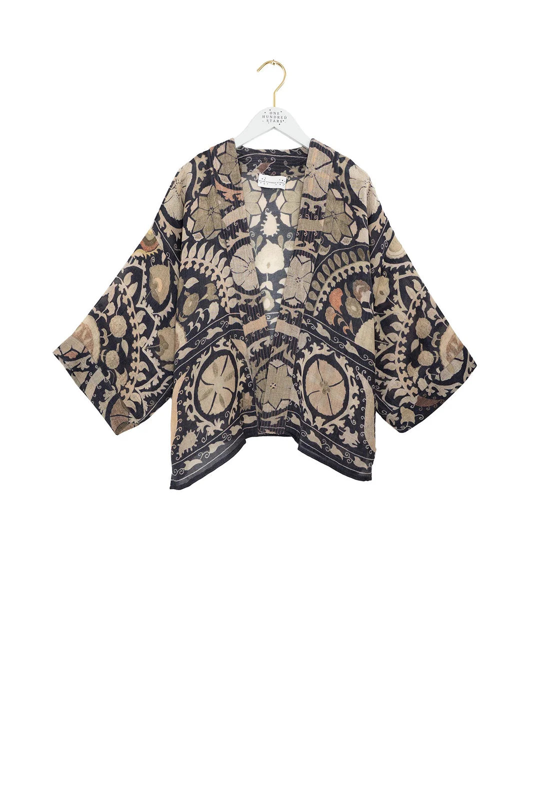 One Hundred Stars Susani Charcoal Wool Kimono