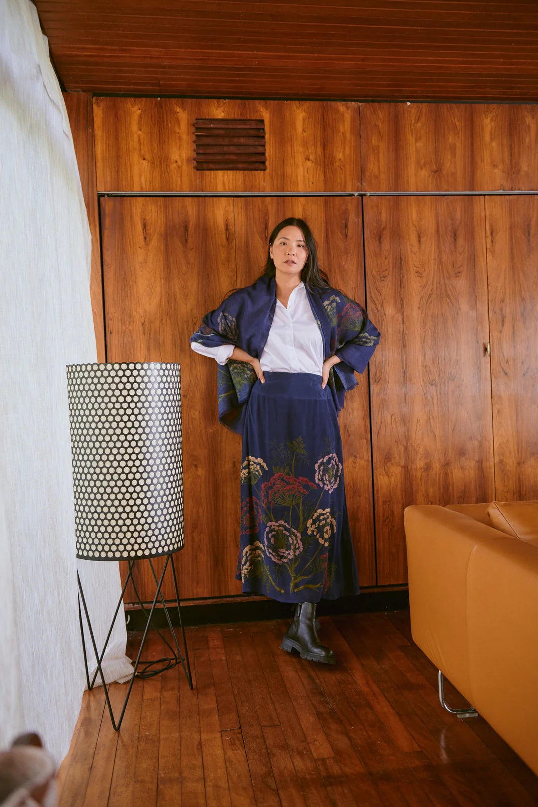 One Hundred Stars Parsley Seed Navy A-line Maxi Skirt