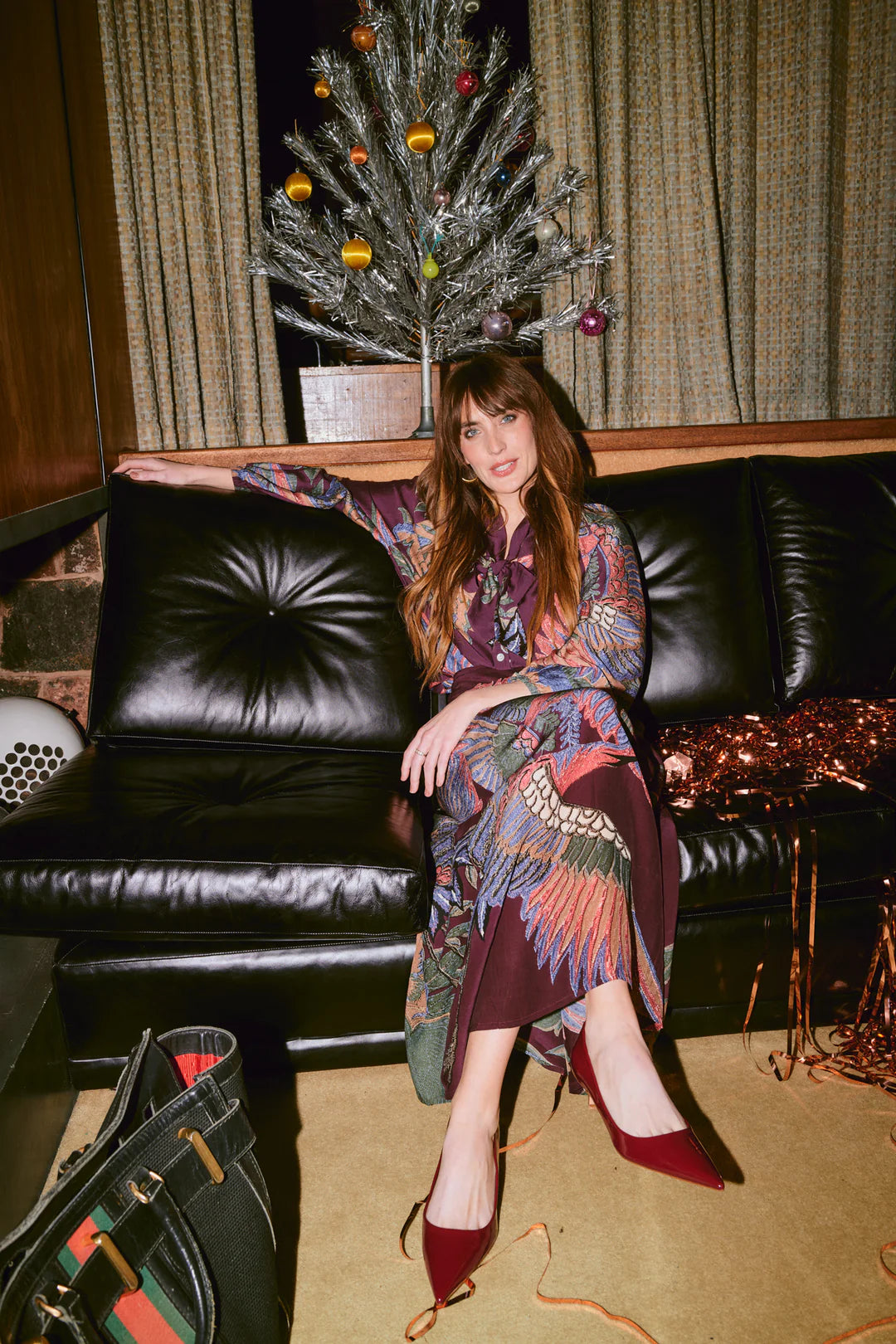 One Hundred Stars Crane Plum Pussy Bow Blouse