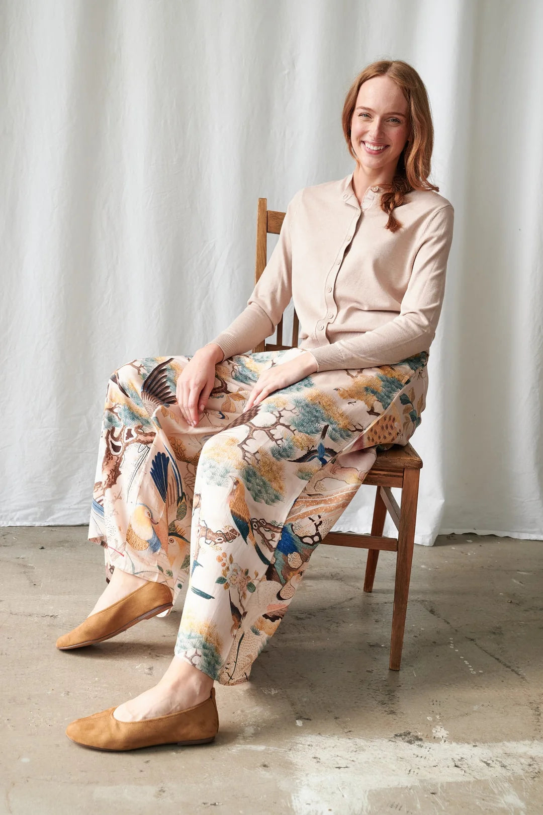 One Hundred Stars Hummingbird Nude Palazzo Pants