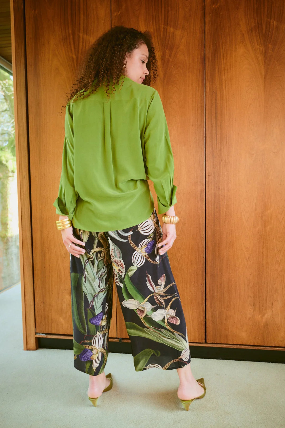 One Hundred Stars Orchid Black Crepe Palazzo Pants