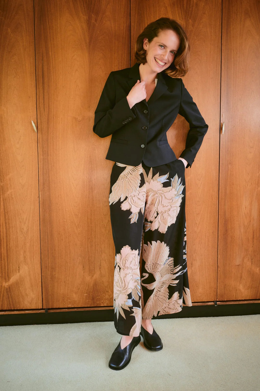 One Hundred Stars Crane Black Crepe Palazzo Pants