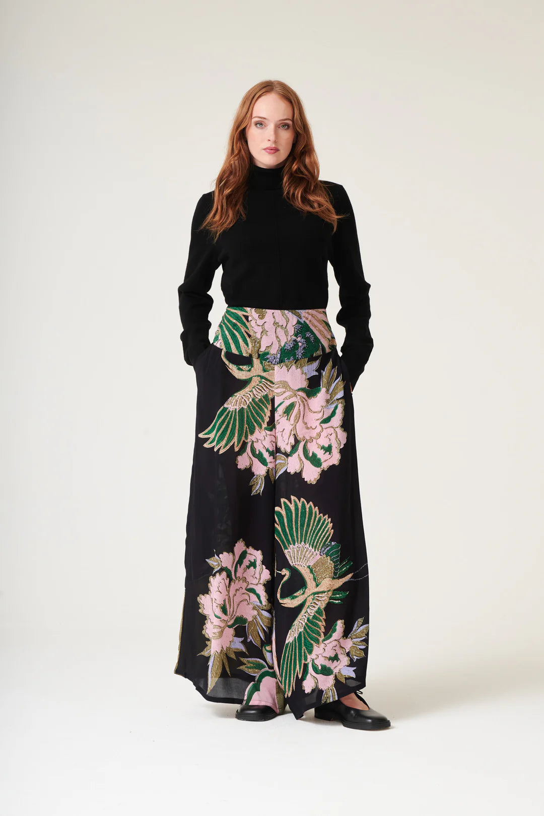 One Hundred Stars Crane EmeraldCrepe Palazzo Pants
