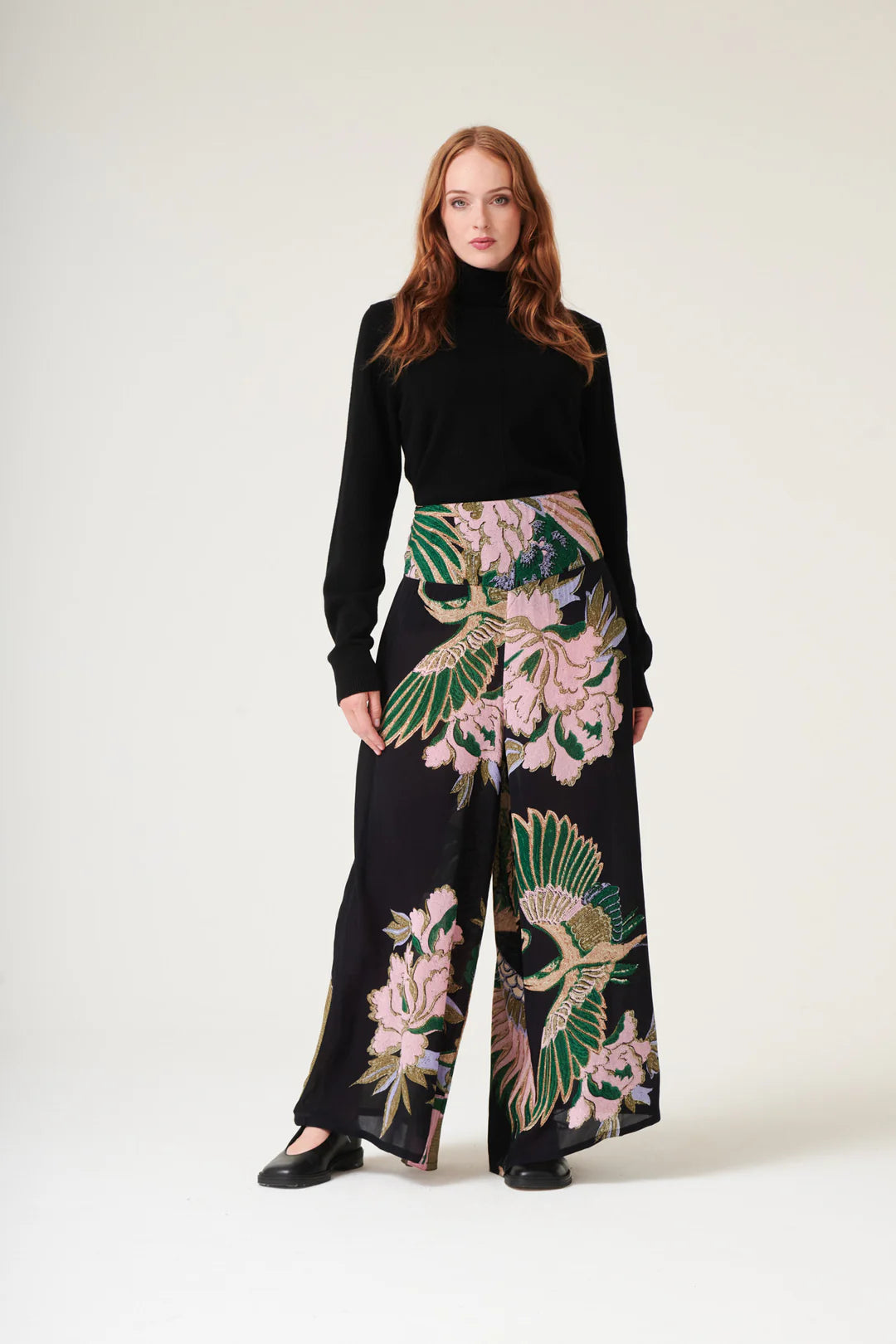 One Hundred Stars Crane EmeraldCrepe Palazzo Pants