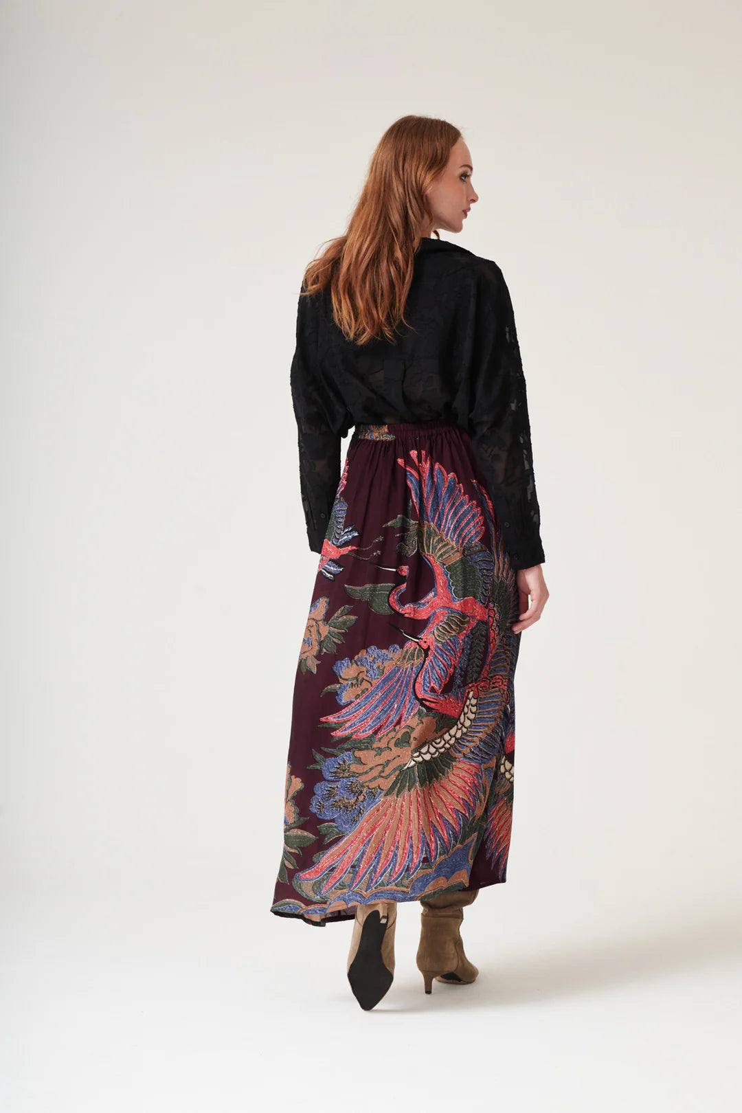 One Hundred Stars Crane Plum A-line Maxi Skirt