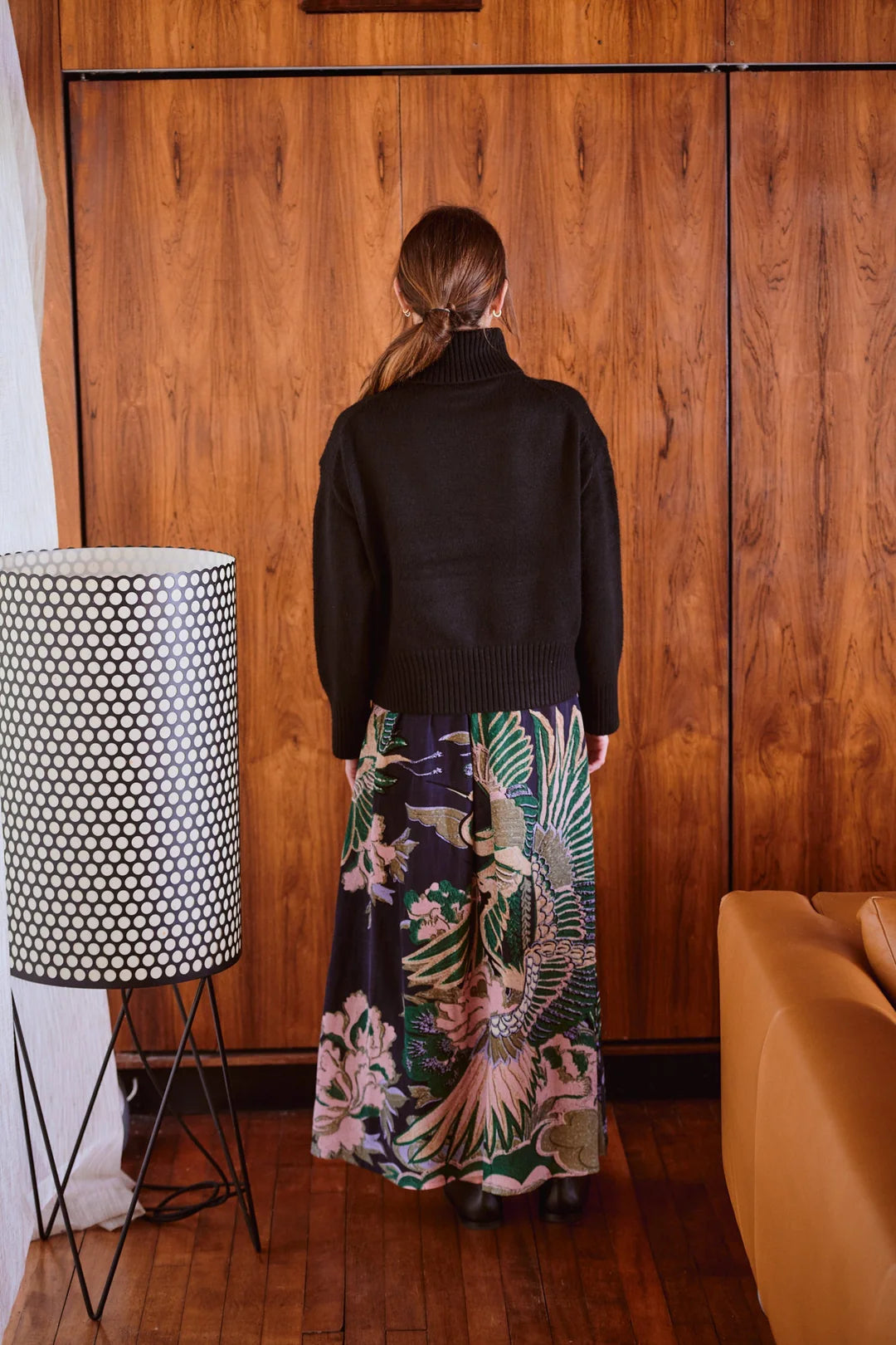 One Hundred Stars Crane Emerald A-line Maxi Skirt