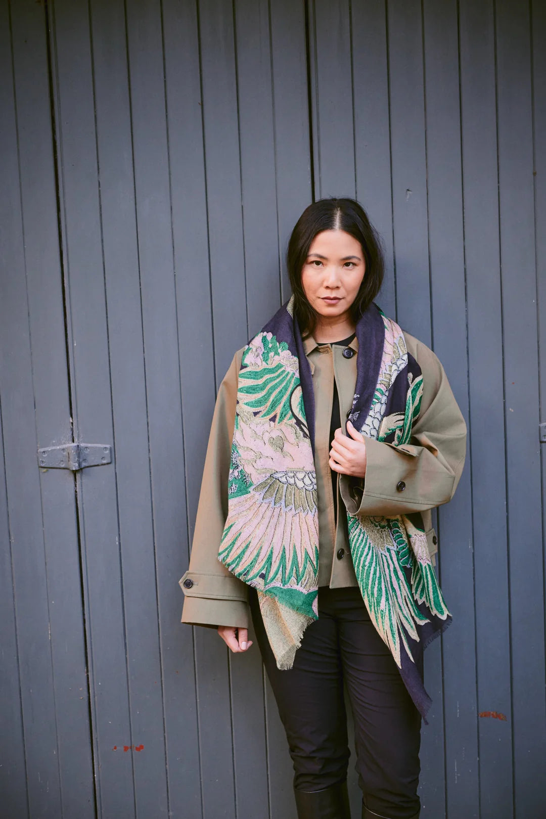 One Hundred Stars Wool Scarf Crane Emerald