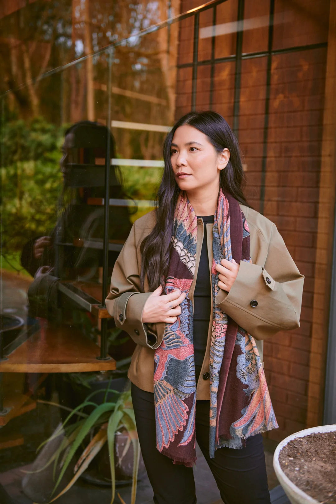 One Hundred Stars Wool Scarf Crane Plum