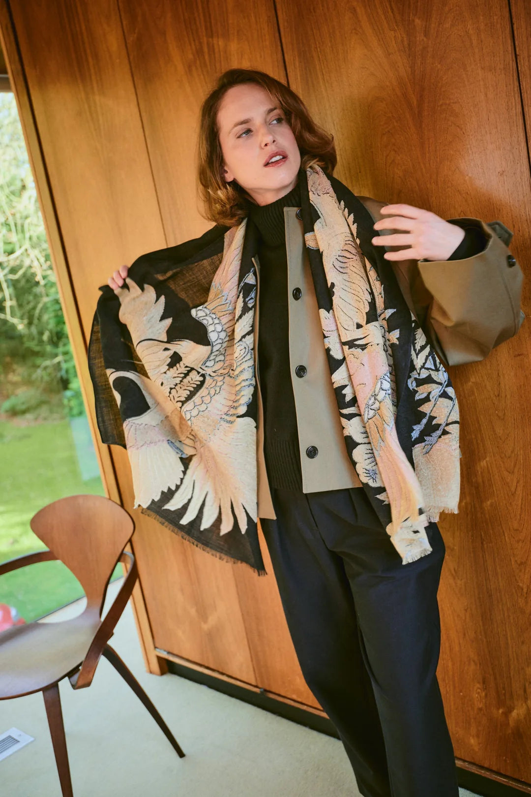 One Hundred Stars Wool Scarf Crane Black