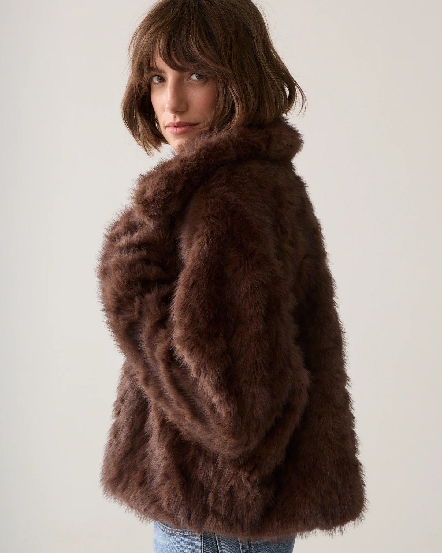 Summum Soft Brown Faux Fur Jacket