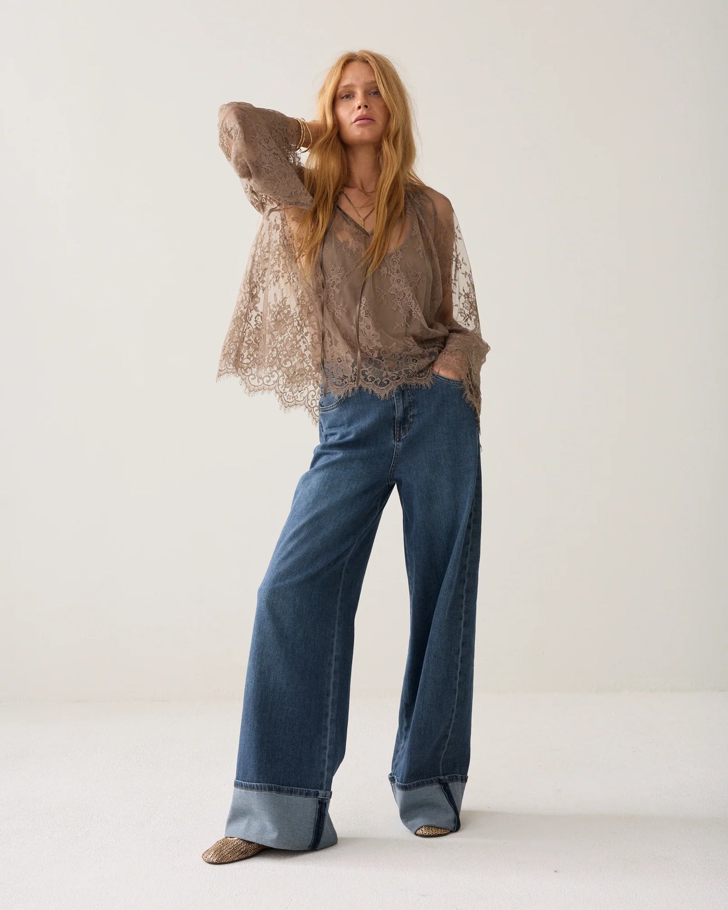 Summum Taupe Lace Blouse