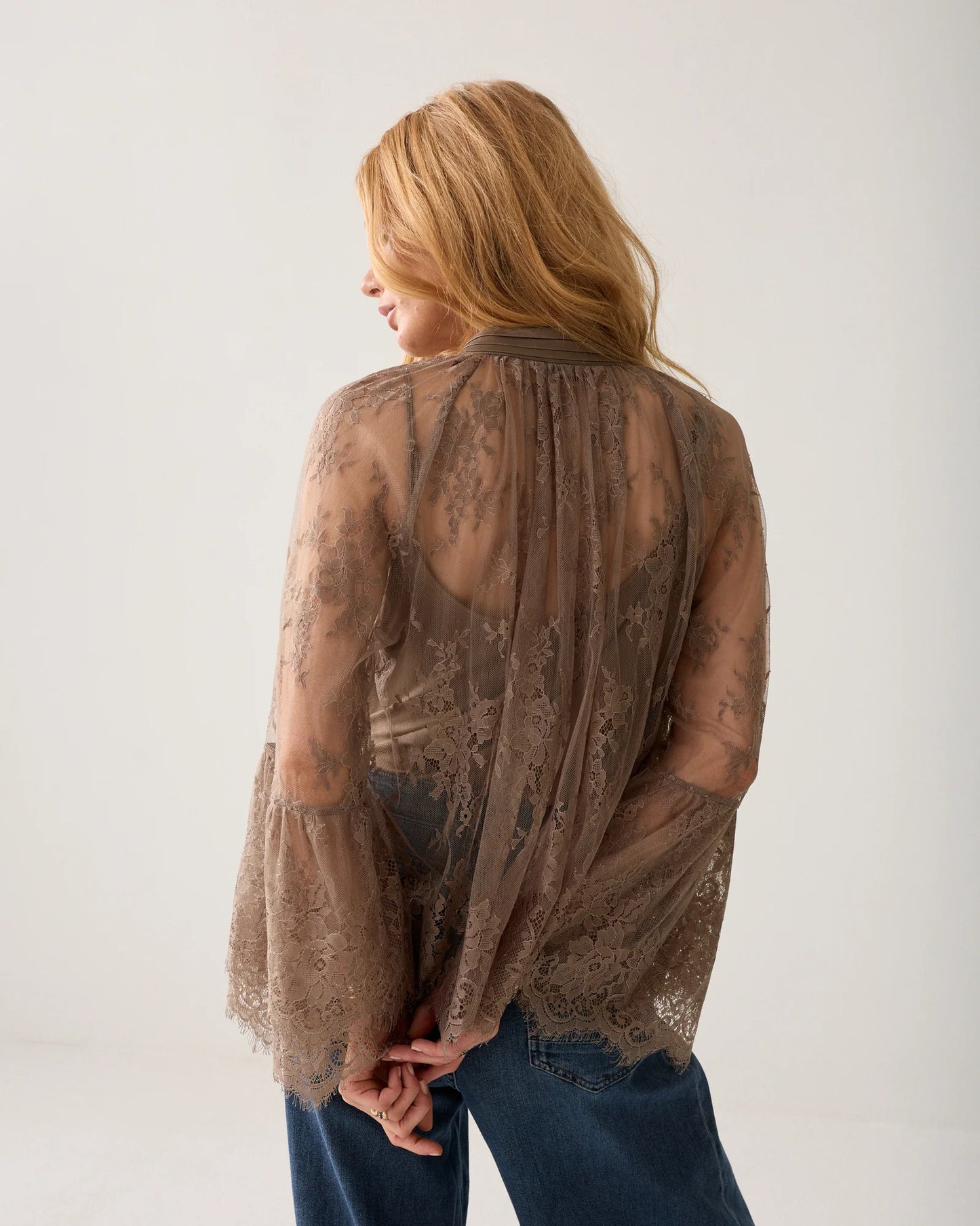 Summum Taupe Lace Blouse