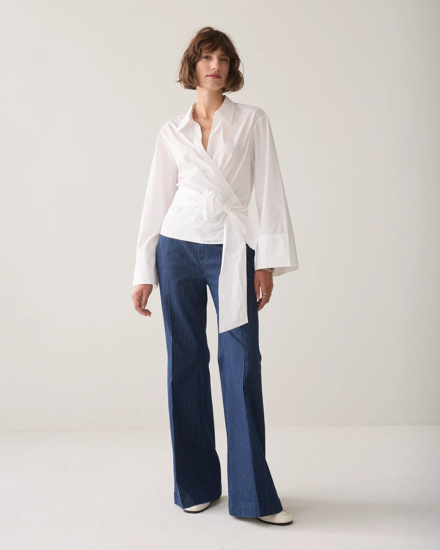 Summum White Poplin Wrap Blouse