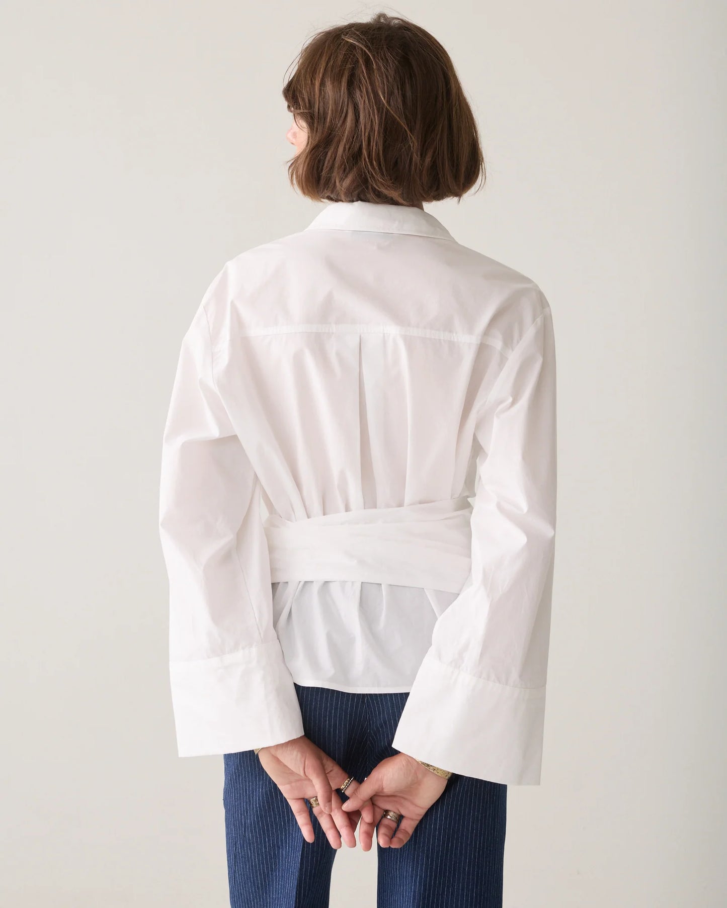 Summum White Poplin Wrap Blouse