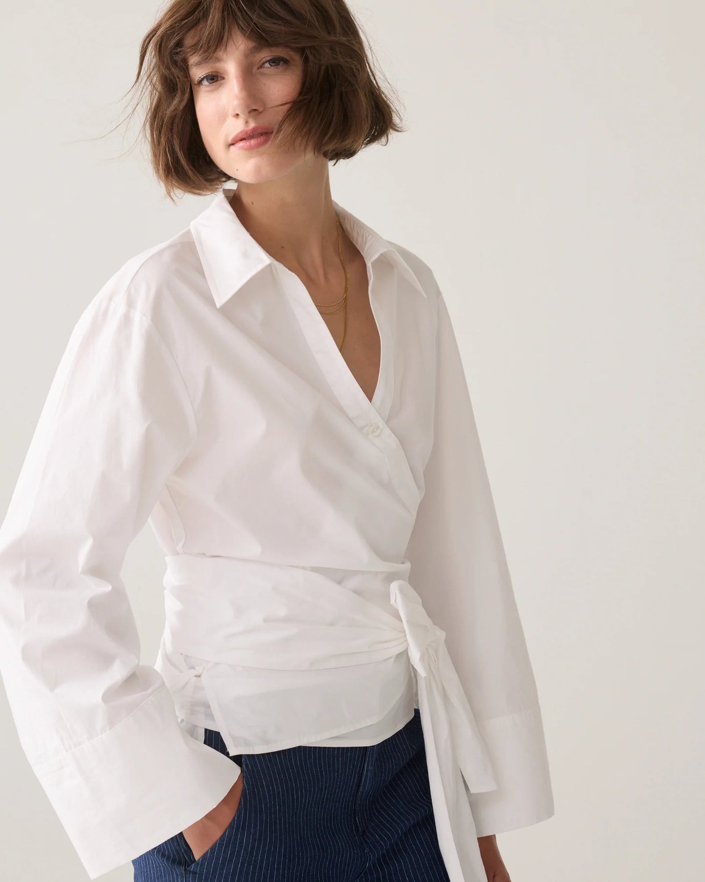 Summum White Poplin Wrap Blouse