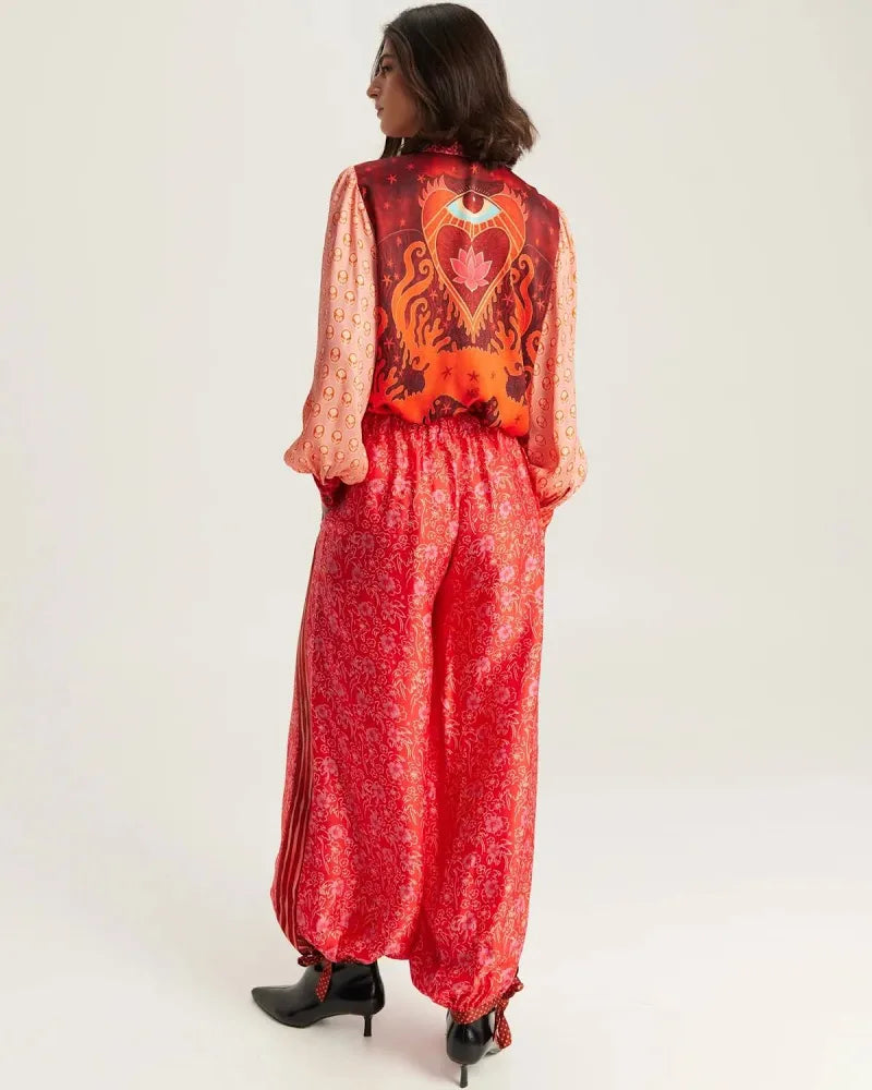 Me369 Sola Printed Puff Sleeve Blouse-Red Aura