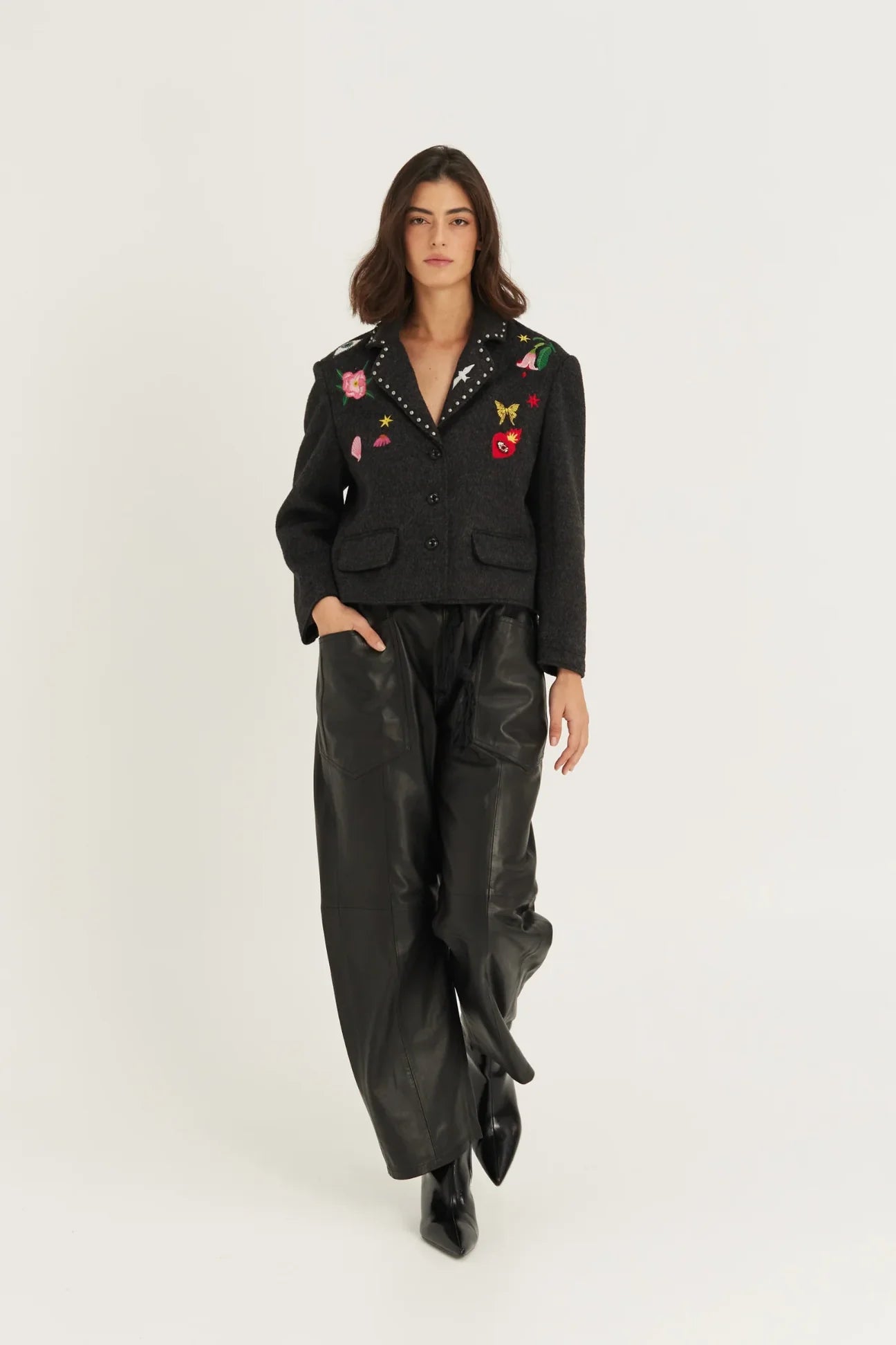 Me369 Heven Short Jacket with Embroidery-Dark Grey