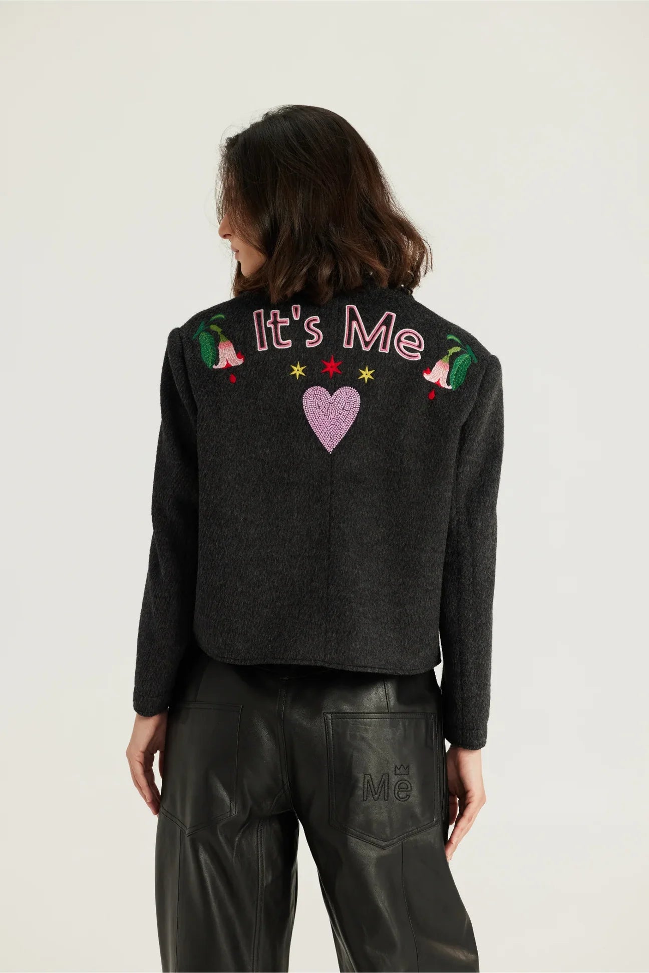 Me369 Heven Short Jacket with Embroidery-Dark Grey