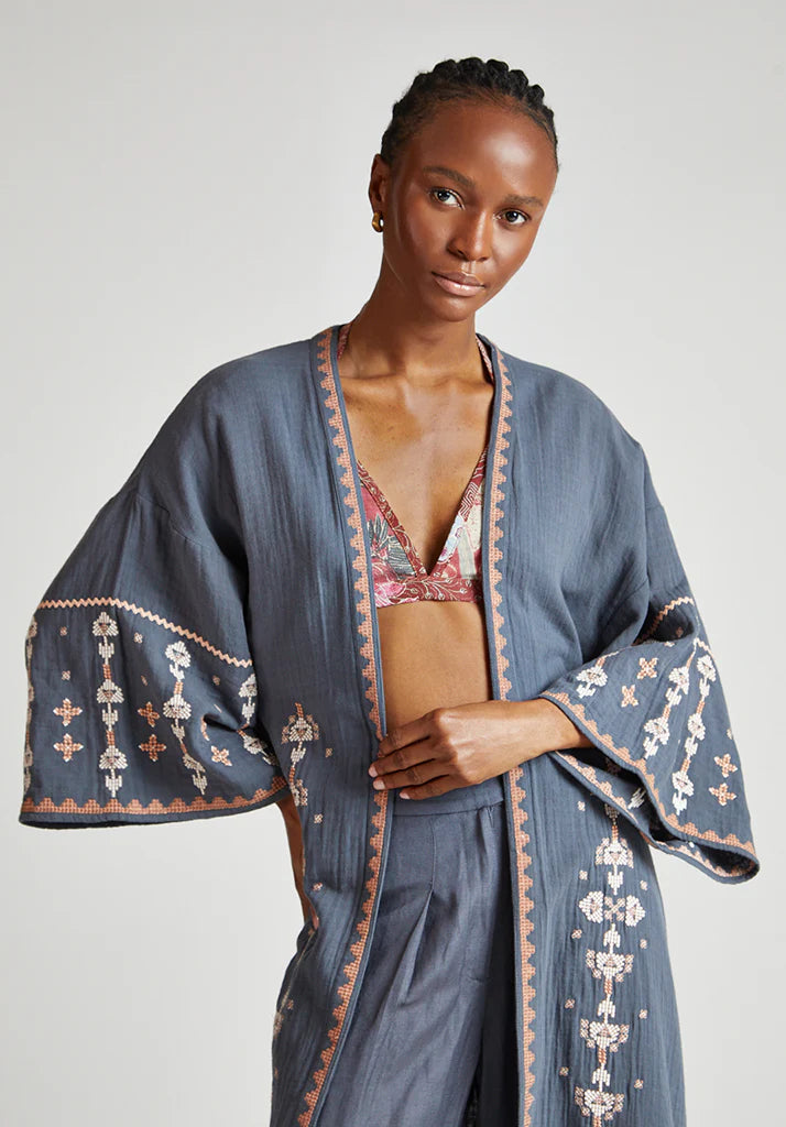 RAFFYA Gloral Embroidered Kimono