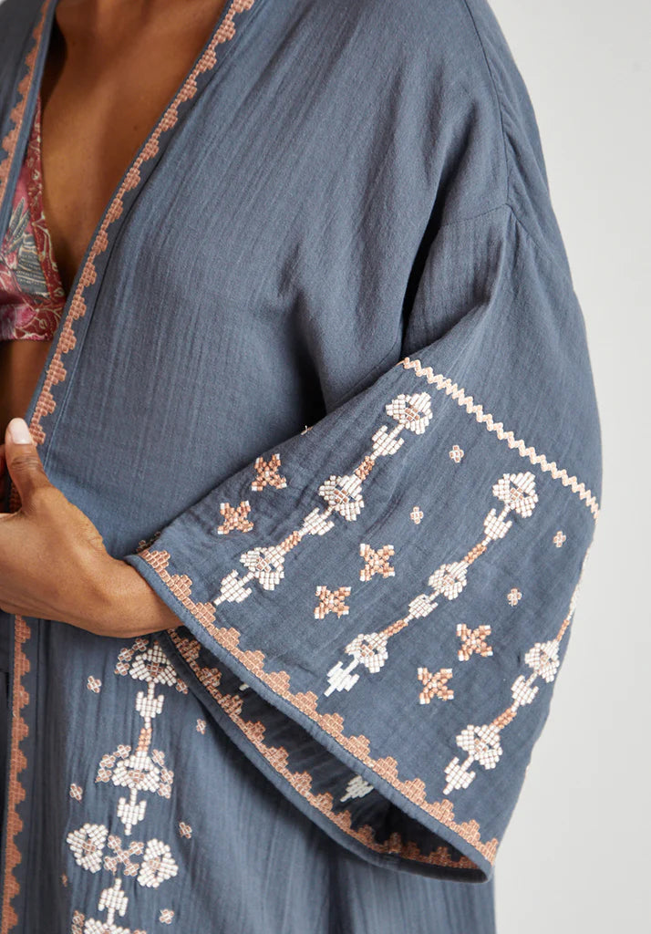 RAFFYA Gloral Embroidered Kimono