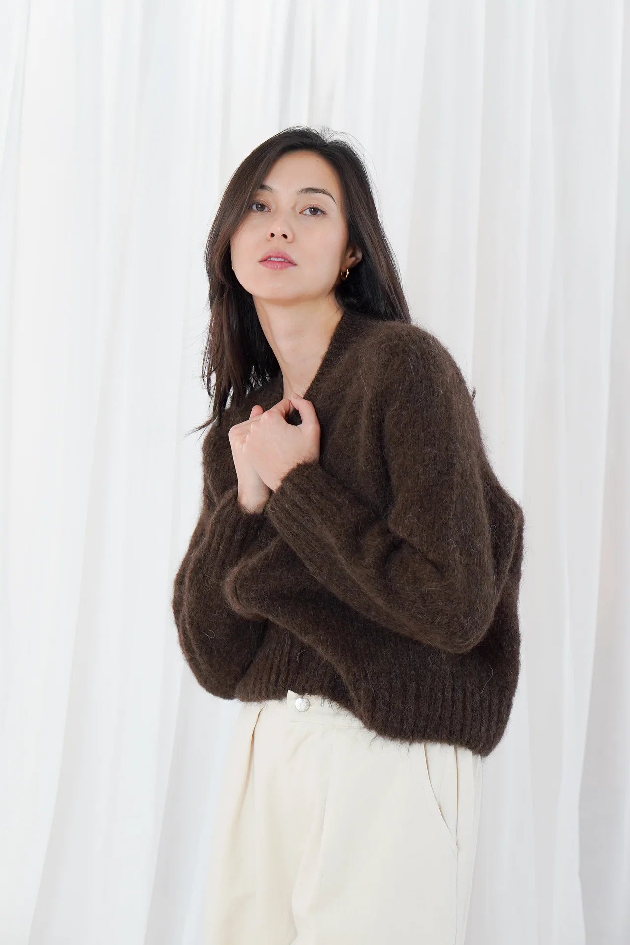 TWNS Maevane Zip Up Cardigan-Chocolate