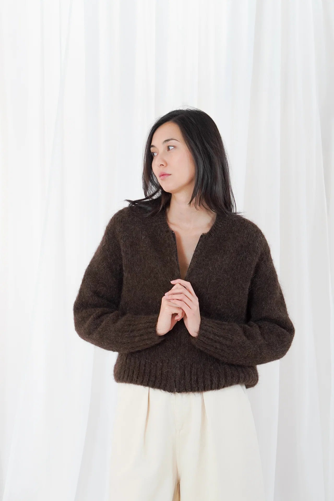 TWNS Maevane Zip Up Cardigan-Chocolate