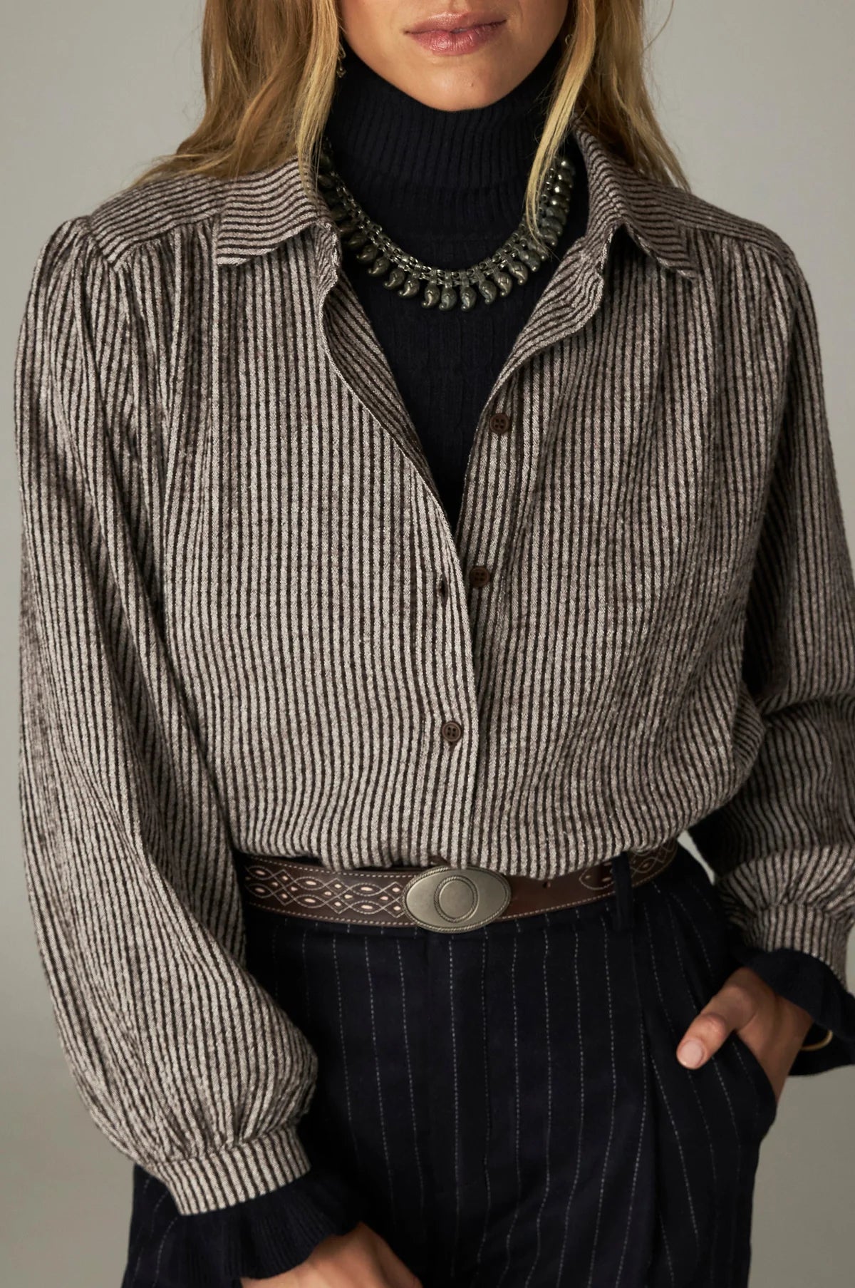 Maison Hotel Claude Shirt Coffee Stripes