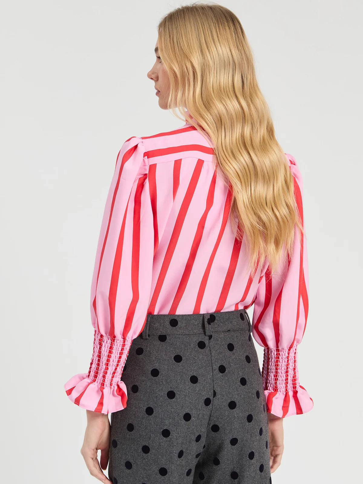Vilagallo Pink & Red Stripe Shirt with Ruffles