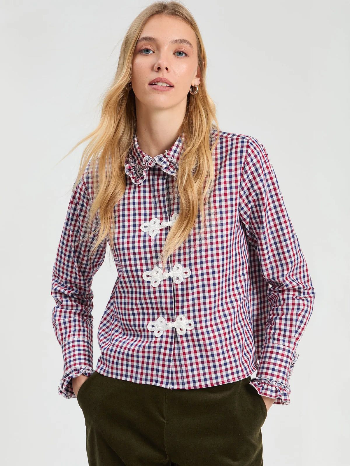 Vilagallo Red & Blue Gingham Toggle Shirt