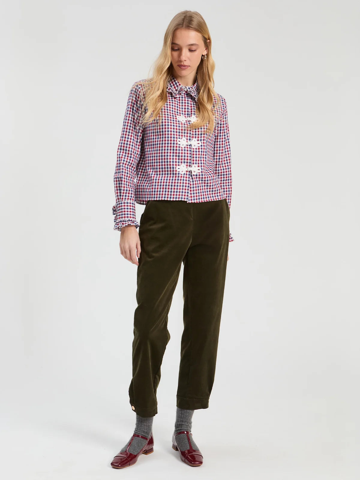 Vilagallo Red & Blue Gingham Toggle Shirt