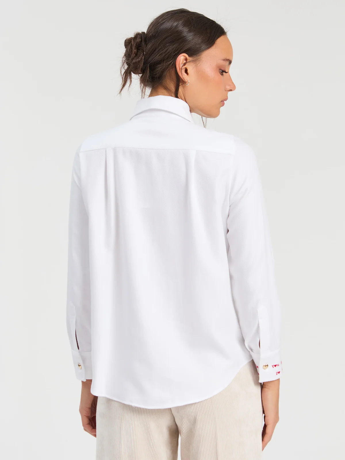 Vilagallo White Herringbone Shirt with Heart Embroidery