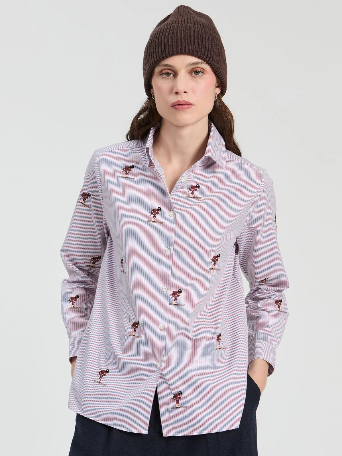 Vilagallo Pink & White Stripe Shirt with Ski Embroidery