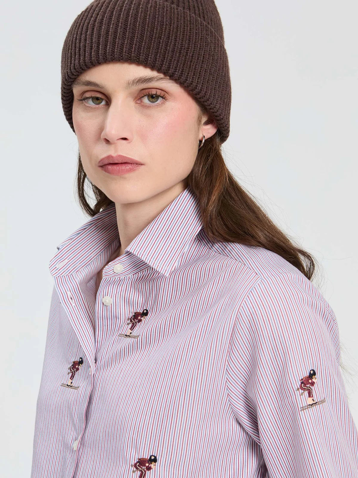 Vilagallo Pink & White Stripe Shirt with Ski Embroidery