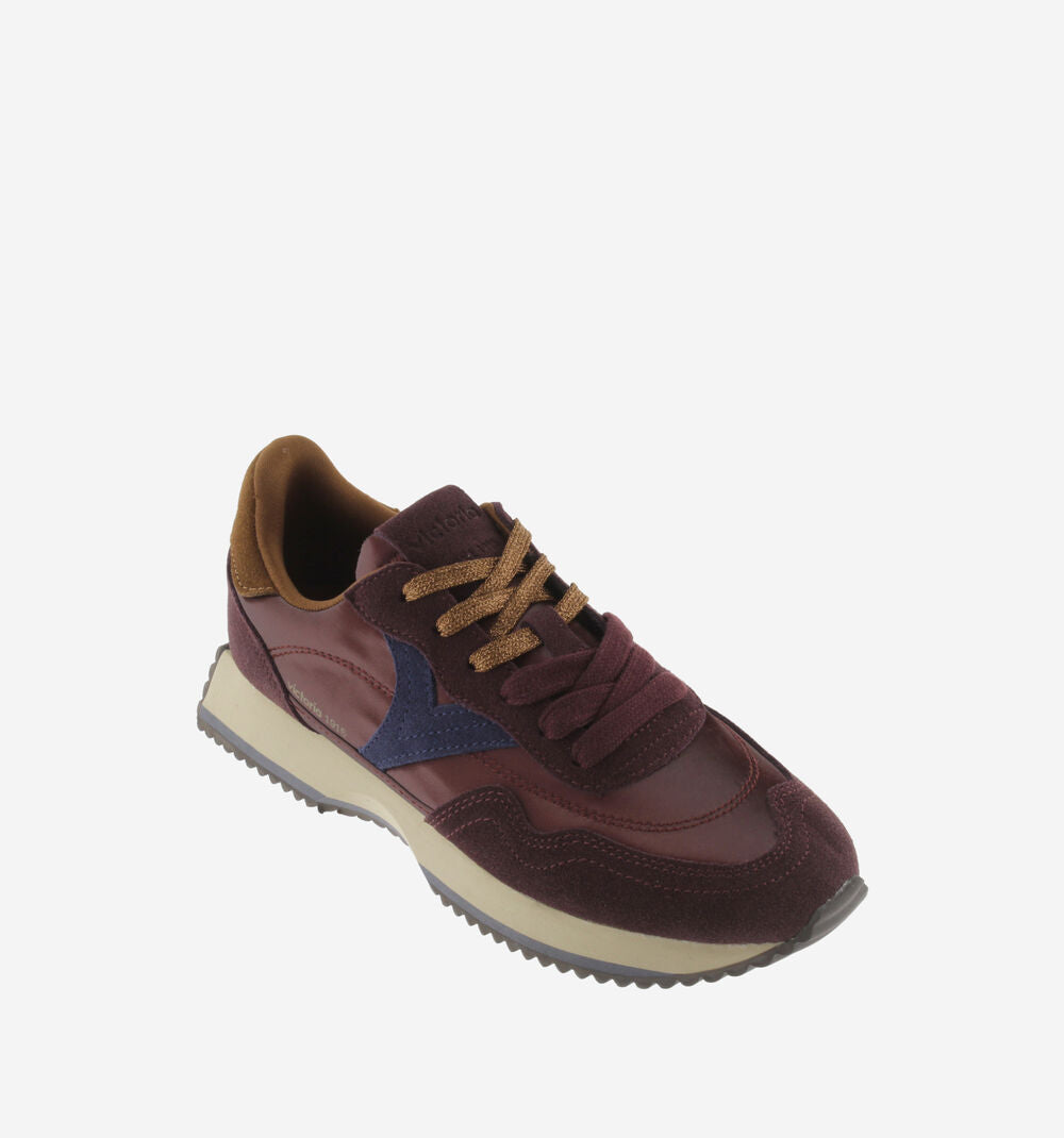 Victoria Cosmos Metallic Nylon & Suede Trainers-Burgundy