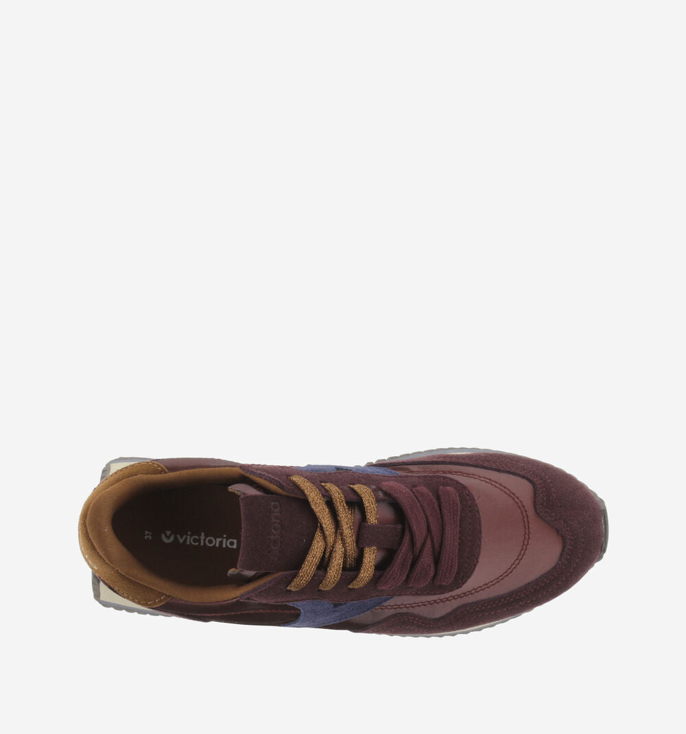 Victoria Cosmos Metallic Nylon & Suede Trainers-Burgundy