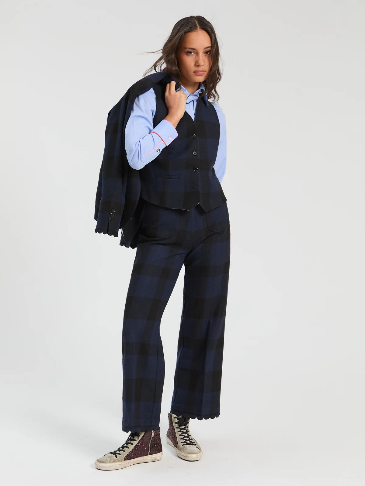 Vilagallo Navy Black Gingham Trousers