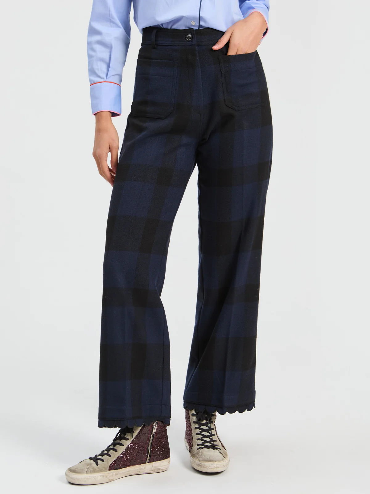 Vilagallo Navy Black Gingham Trousers