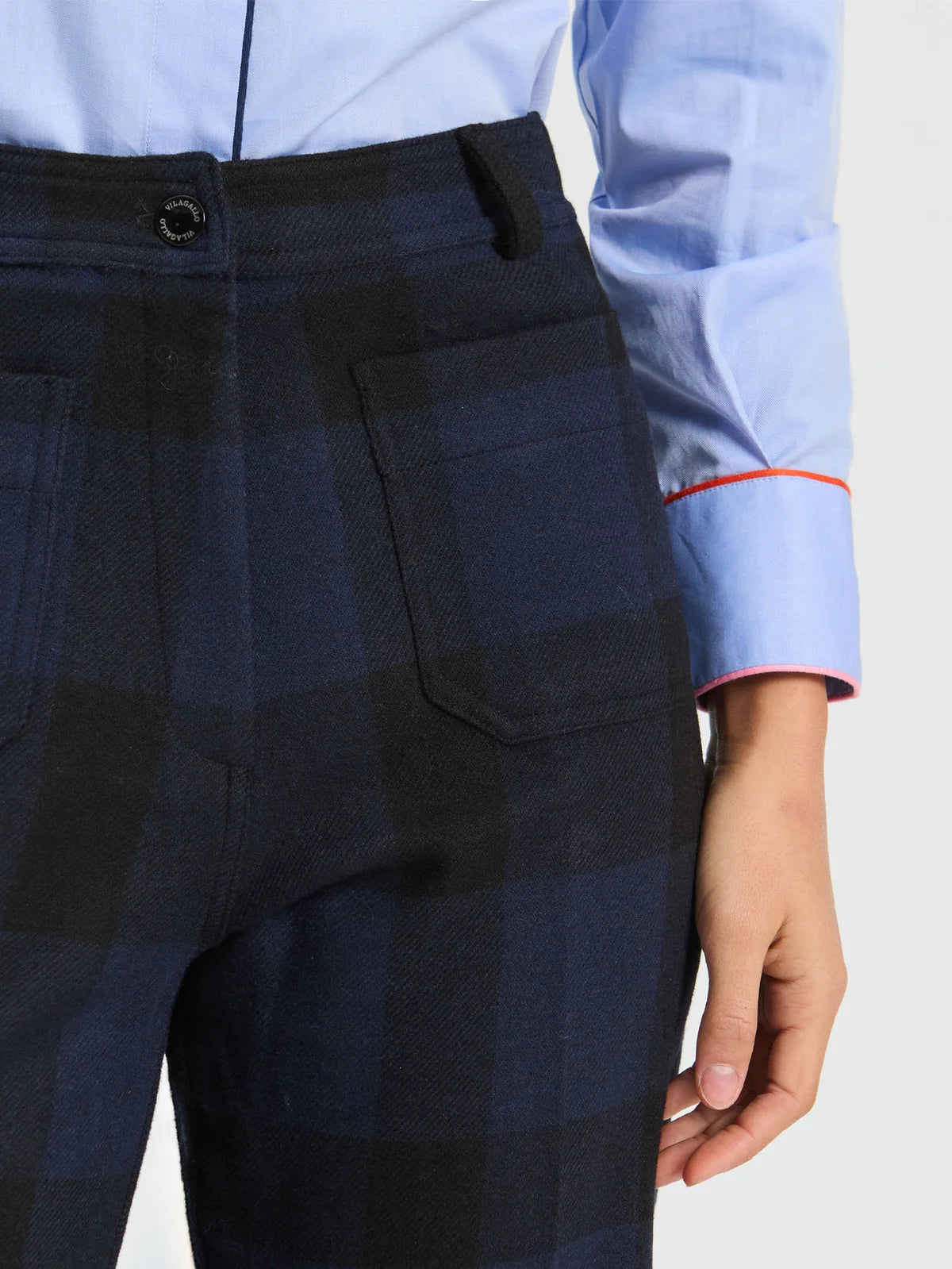 Vilagallo Navy Black Gingham Trousers