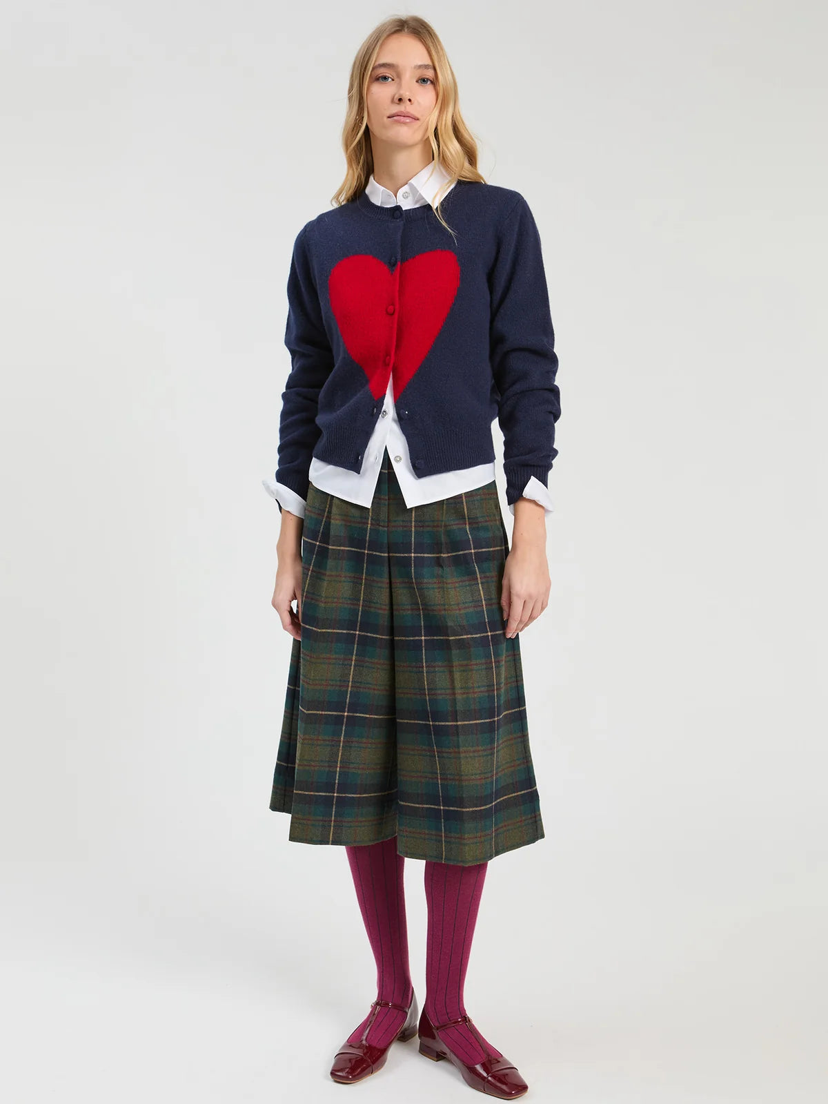 Vilagallo Navy Red Heart Intarsia Cardigan