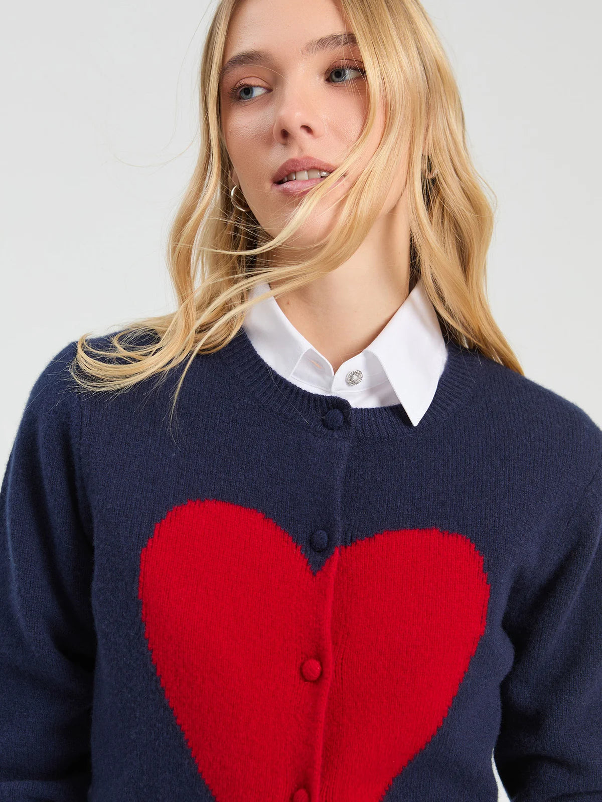 Vilagallo Navy Red Heart Intarsia Cardigan