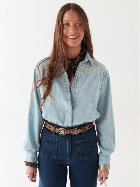 Maison Hotel Austin Blouse-Mustang Blue