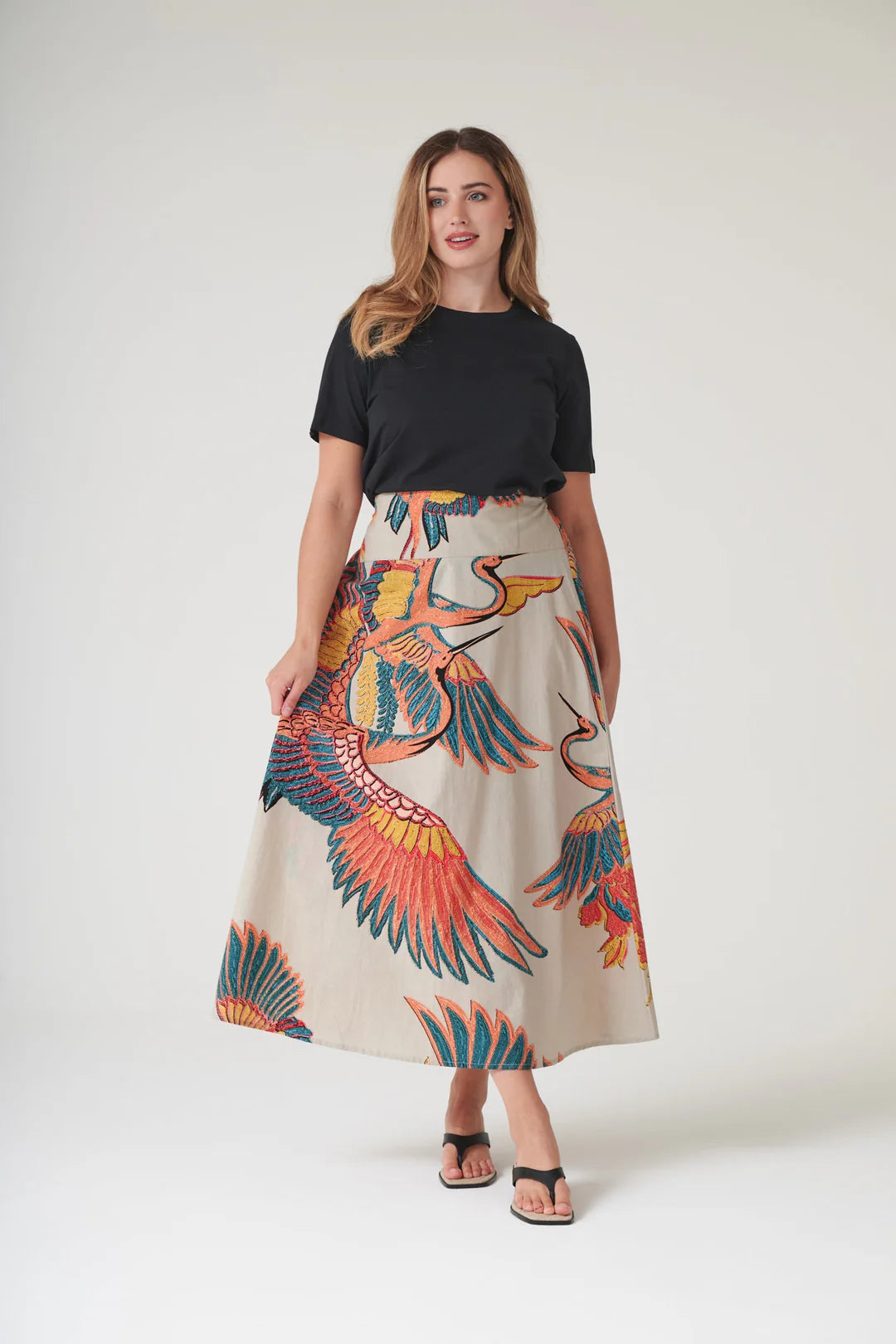 One Hundred Stars Crane Stone A-line Cotton Skirt