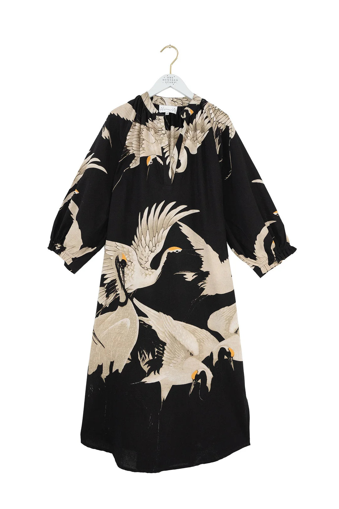 One Hundred Stars Stork Black Raglan Dress Cotton/Linen