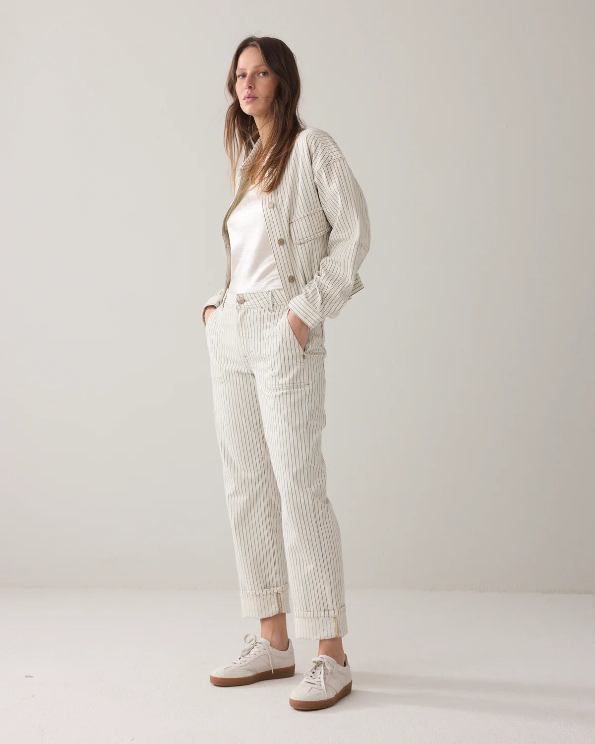 Summum Ivory Denim trousers with stripe