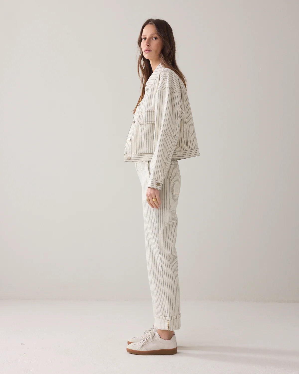 Summum Ivory Denim trousers with stripe
